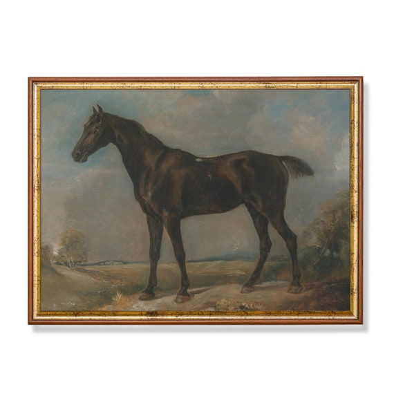Vintage Horse Painting Antique Equestrian Print Moody Rustic Art Instant Wall Art Farmhouse Animal Print