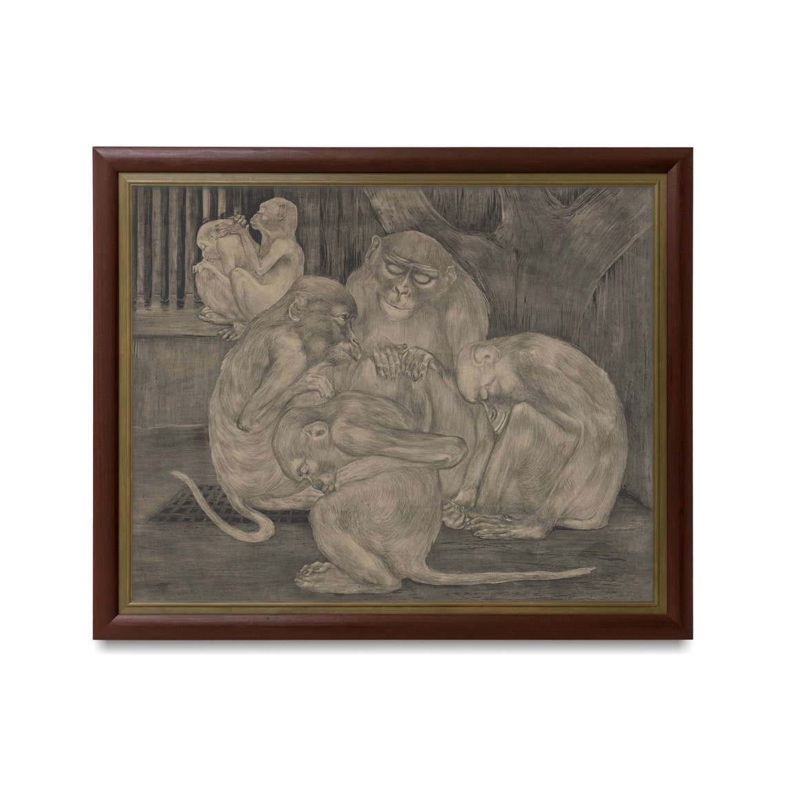 Mailed Print Vintage Monkeys Drawing Print Five Monkeys Sketch Antique Animal Print Moody Rustic Art Printed And Shipped - Image 2