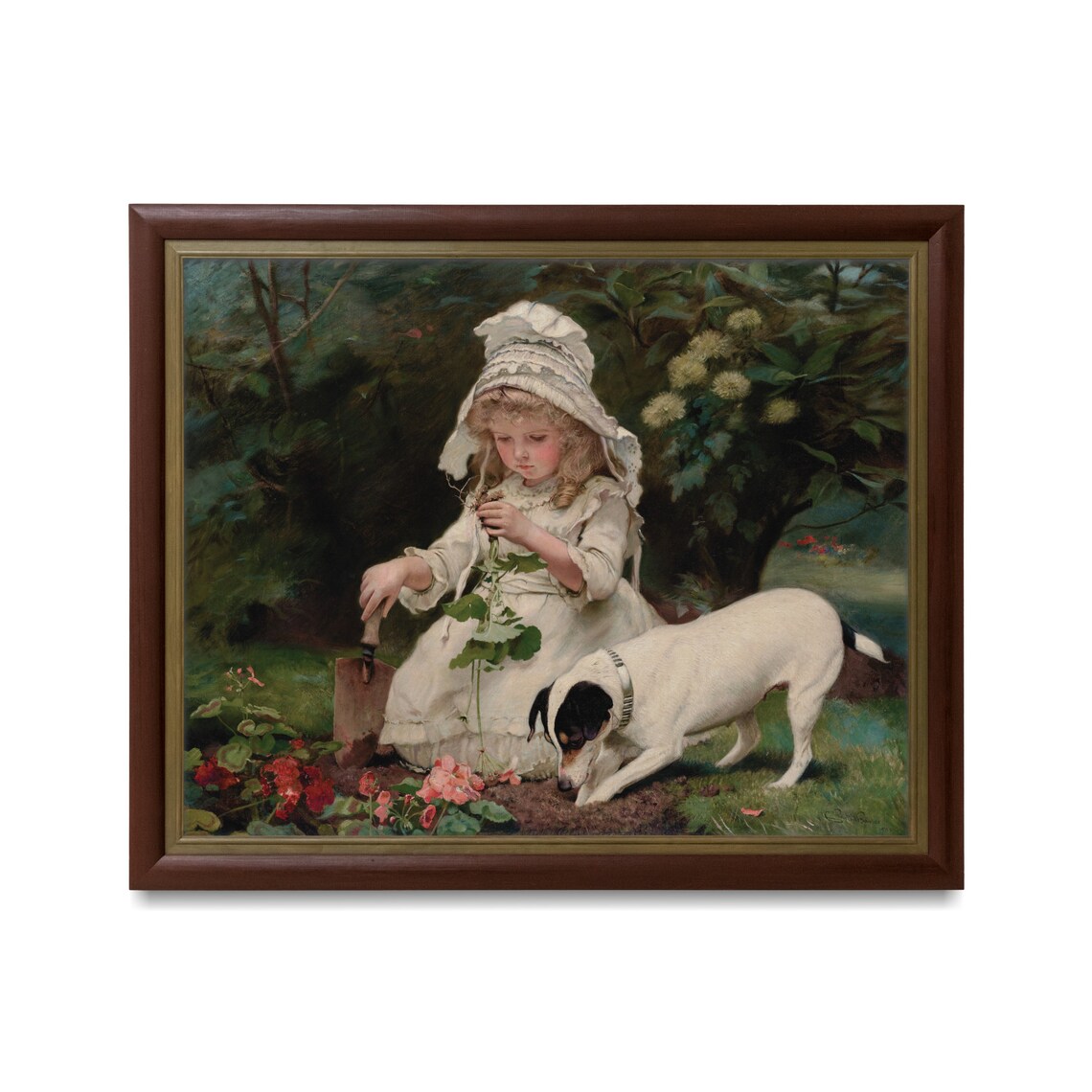 Mailed Print Vintage Dog And Young Girl Painting Antique Print Young Girl With Dog Printed And Shipped Classic Figurative Art - Image 4