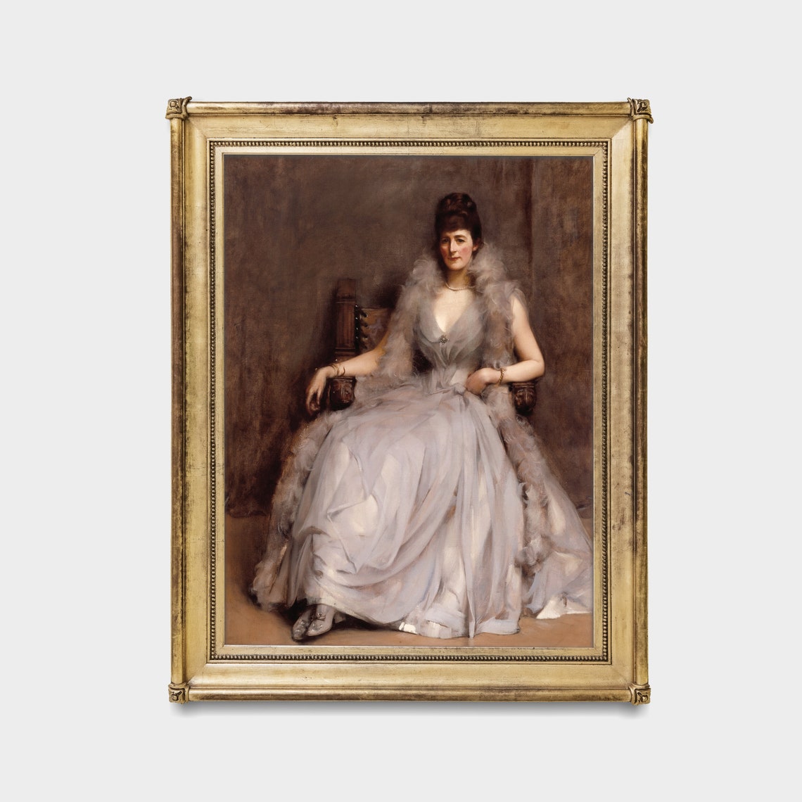 Seated Lady in a Grey Satin Gown With a Fur Wrap Vintage Poster - Image 2