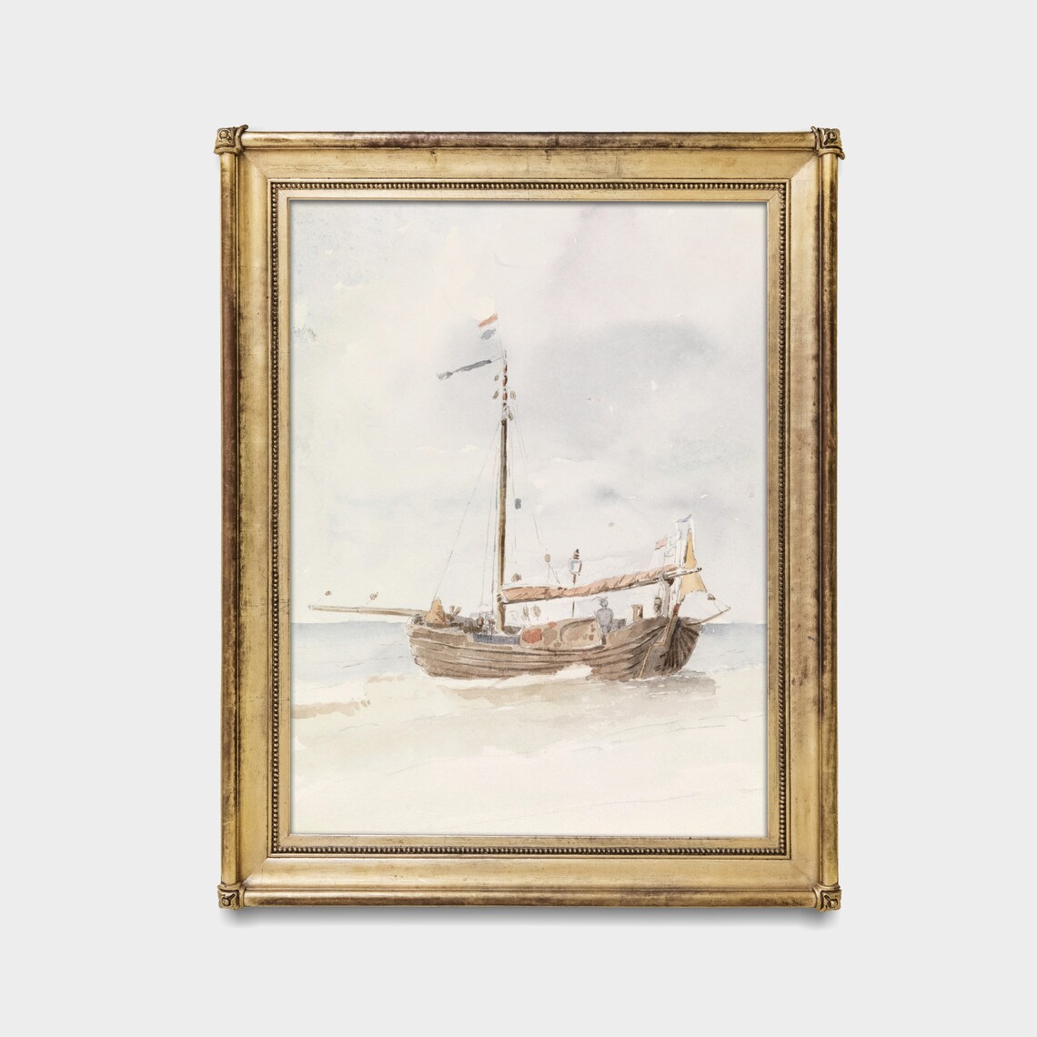 Dutch Fishing Boat on the Beach Soft Watercolor Painting Poster - Image 4