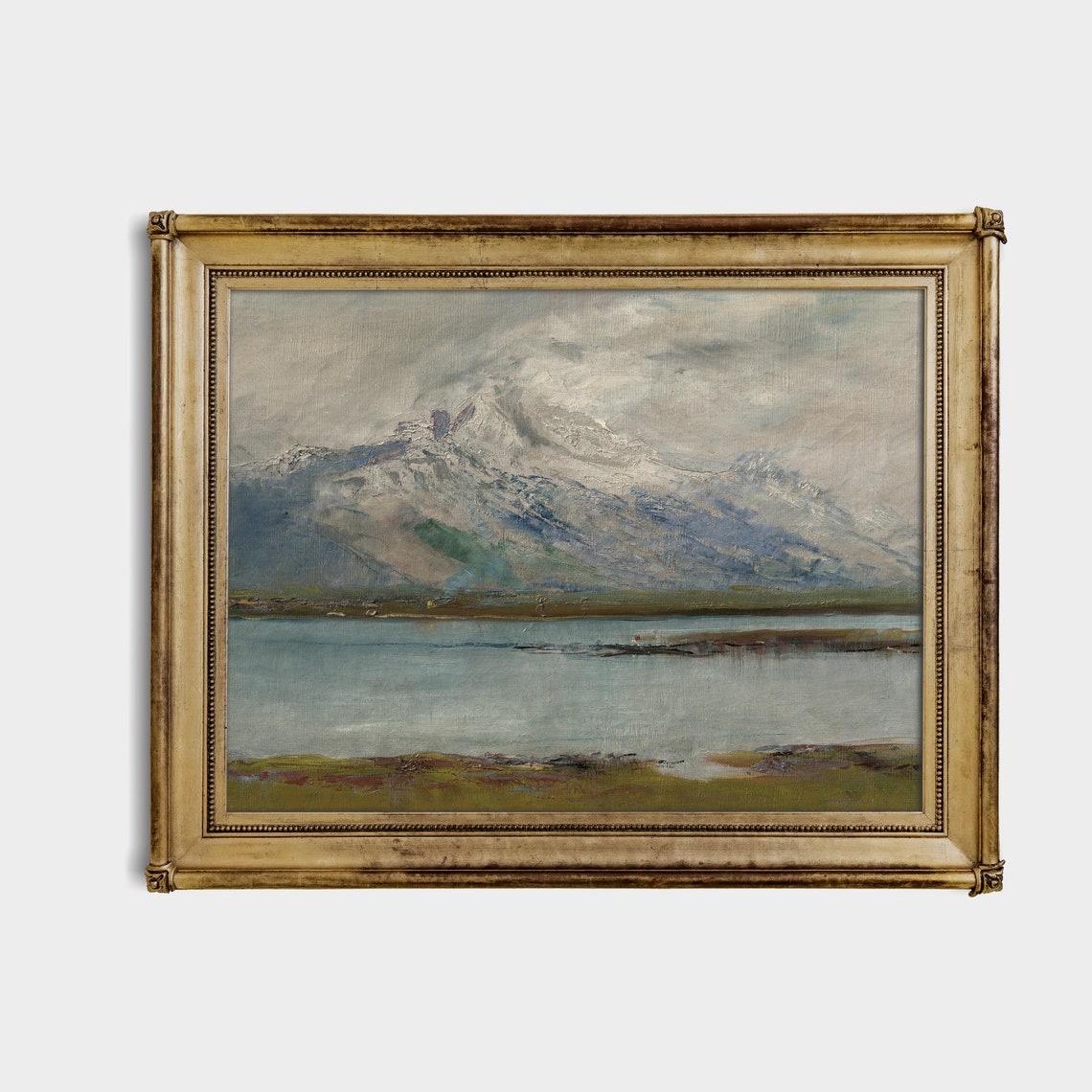 Vintage Mountain Landscape Antique Lake Painting Moody Rustic Fine Art Wall Art Oil Painting Print - Image 3