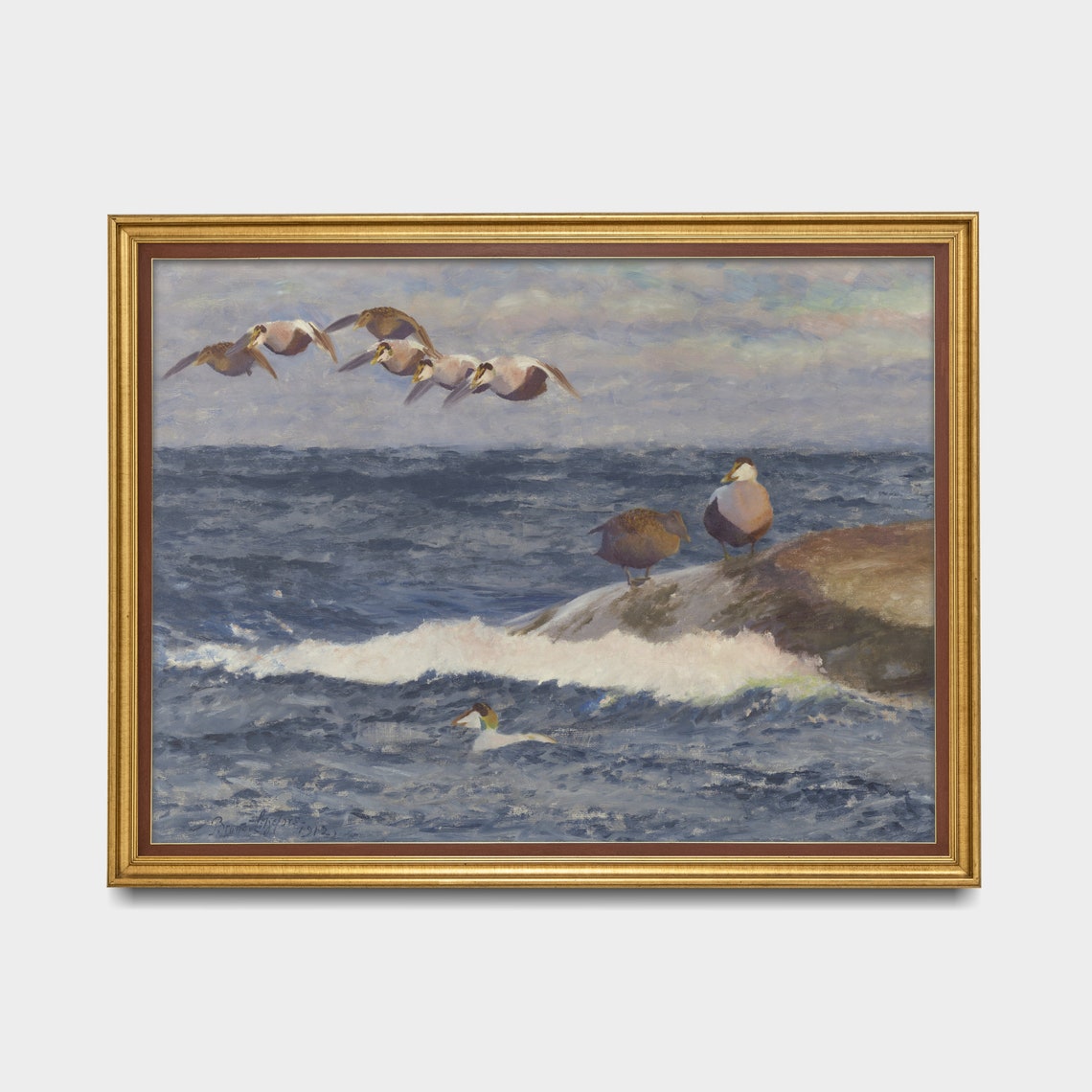 Eider Ducks Flying and Resting Over a Rough Sea Vintage Poster - Image 5