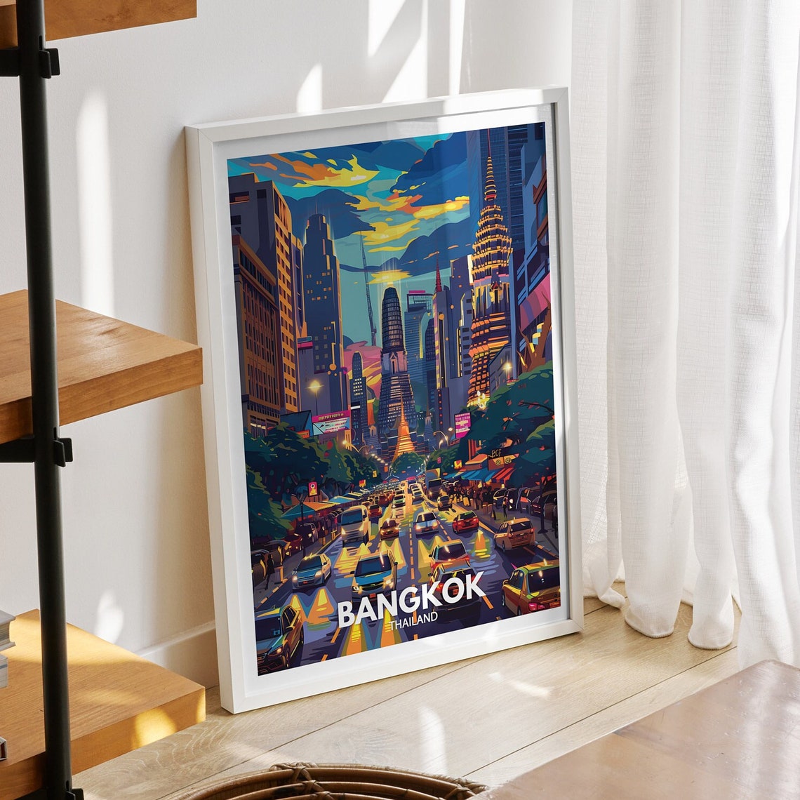 Bangkok Art Print Thailand Bangkok Poster Thailand Travel Poster Thailand Cityscape Wall Art Unique City Decor