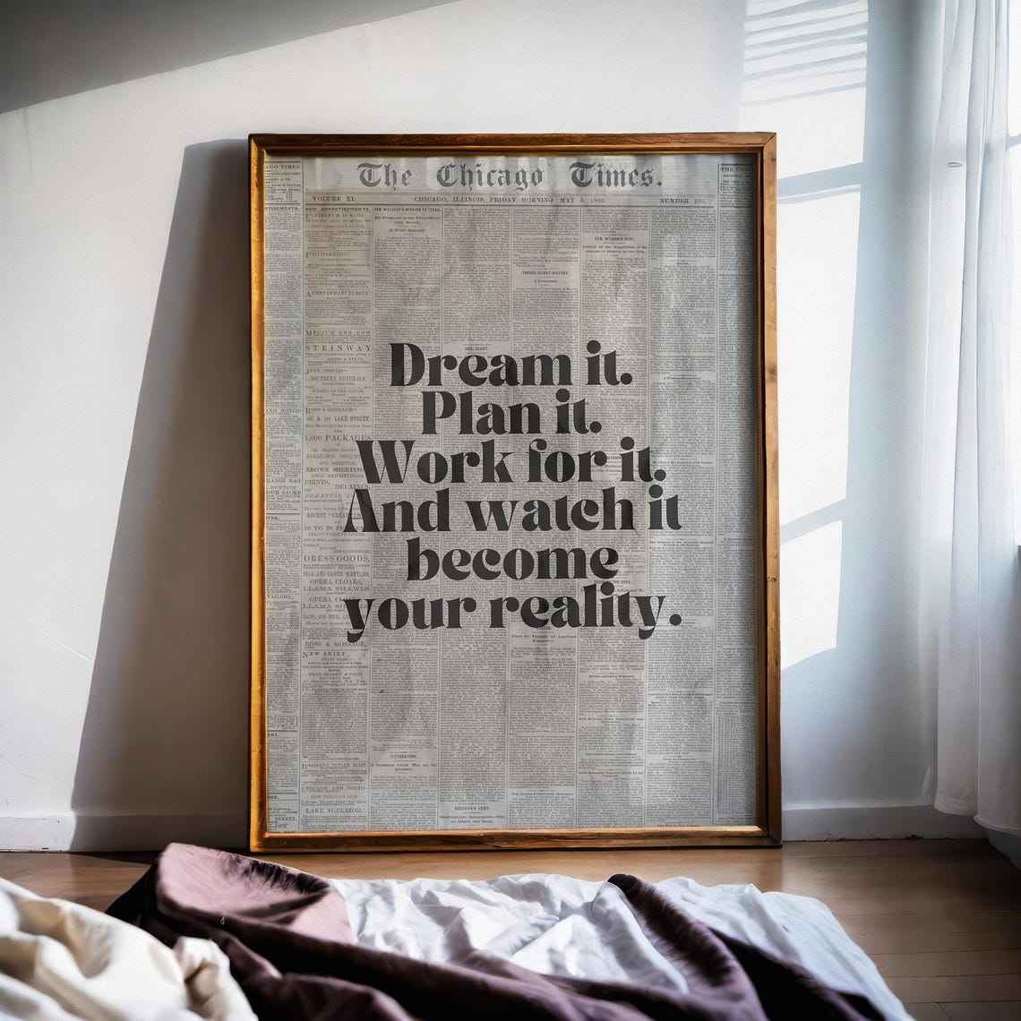 Chicago Times Vintage Newspaper Dream Plan Work Manifest Quote Poster - Image 4