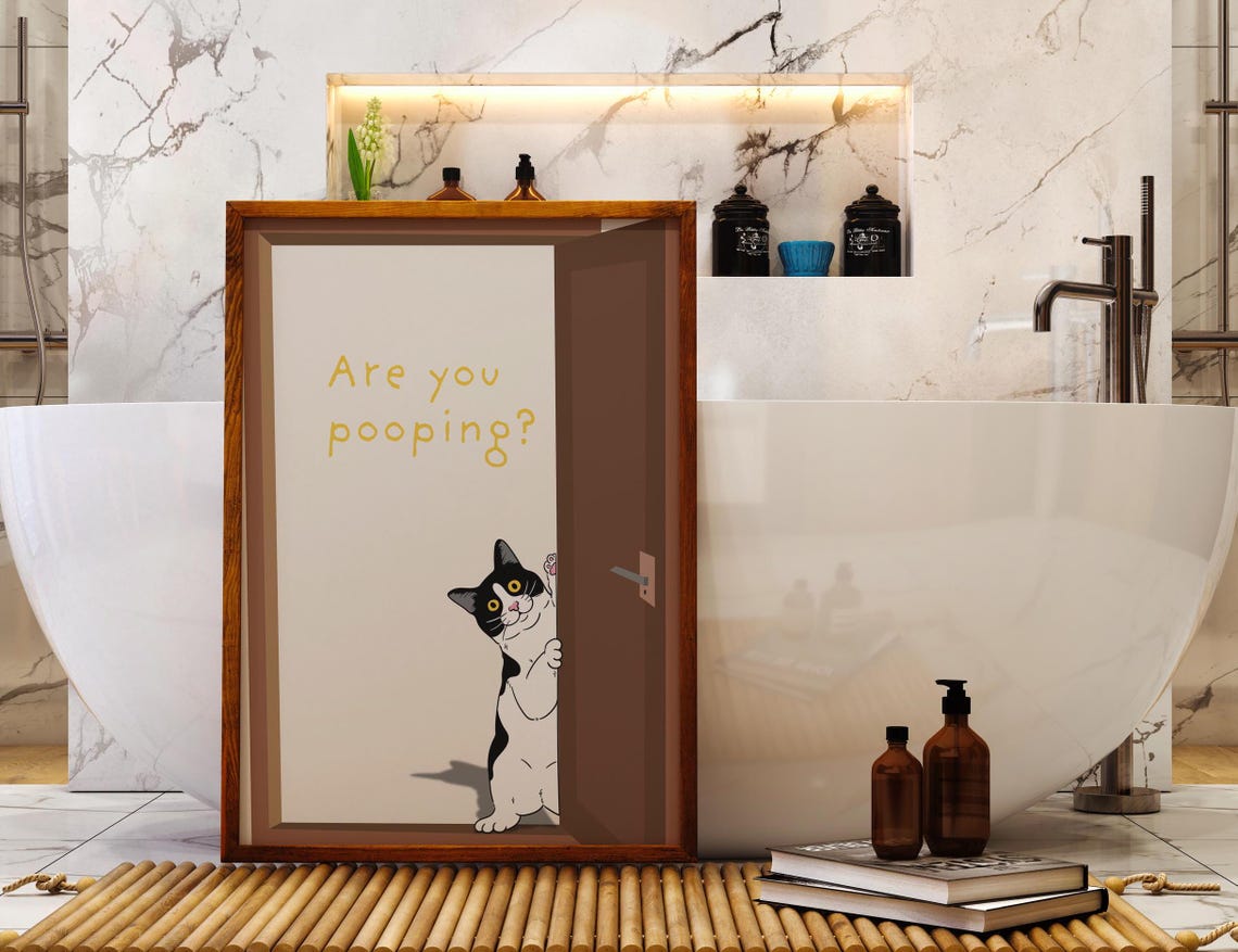 Are You Pooping Funny Cat Bathroom Door Peek Trendy Quote Wall Poster - Image 3
