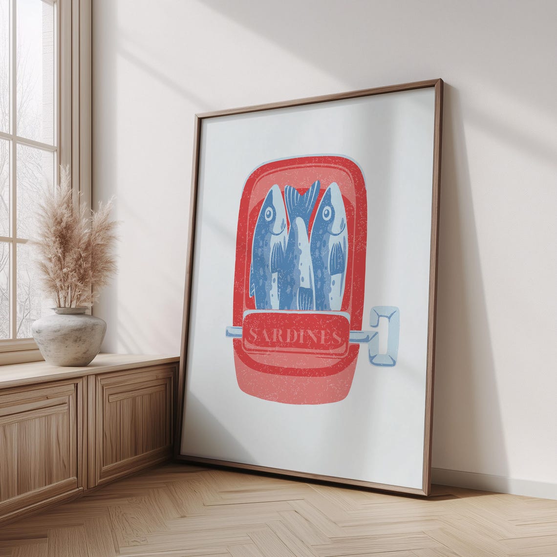 Retro Red Sardines Tin Cute Fish Illustration Kitchen Wall Art Poster