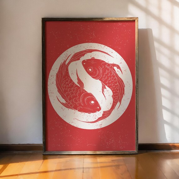 Red Koi Print Japanese Print Vintage Print Wall Art Trendy Wall Art Aesthetic Wall Art Japanese Art Print Koi Fish Print