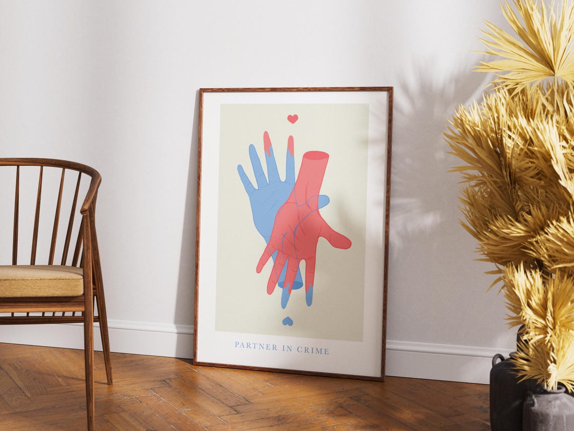 Partner In Crime Holding Hands Modern Minimalist Couple Love Poster - Image 4