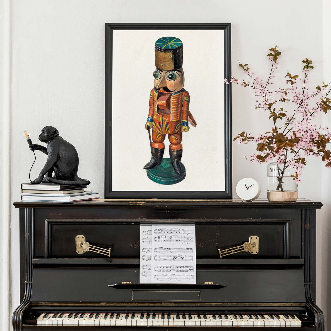 Vintage Folk Art Nutcracker Soldier Toy Red Uniform Painting Poster - Image 3