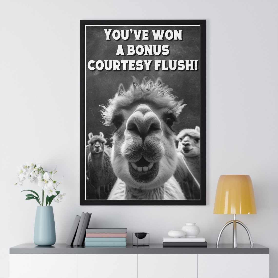 Funny Alpaca Bathroom Quote Won a Bonus Courtesy Flush Gift Poster - Image 2