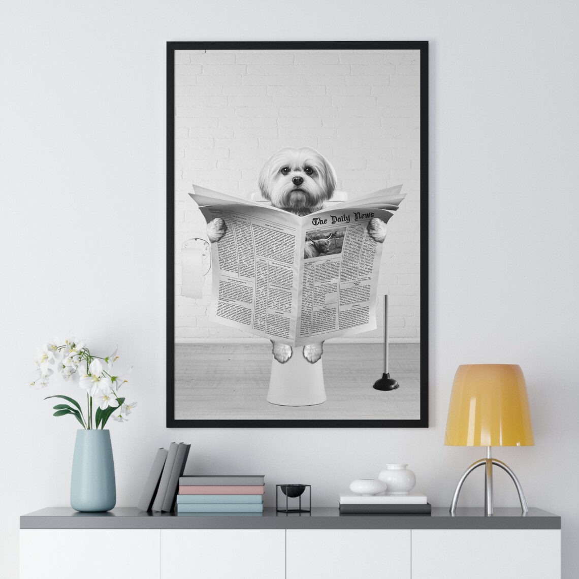 Maltese Wall Art Funny Bathroom Print Toilet Poster Bathroom Art Maltese Black And White - Image 2