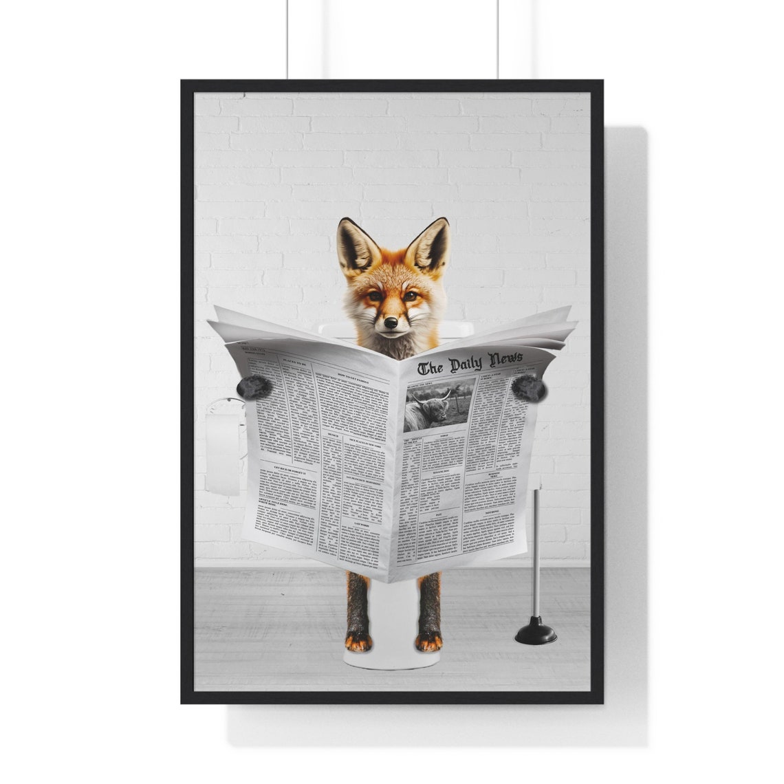 Red Fox Reading Newspaper Funny Bathroom Humor Animal Art Poster