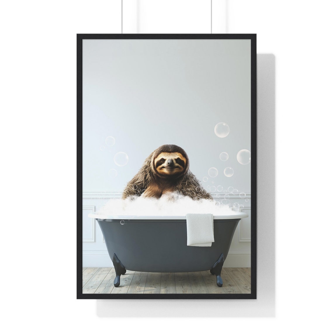 Happy Sloth Relaxing in a Clawfoot Bubble Bath Bathroom Poster