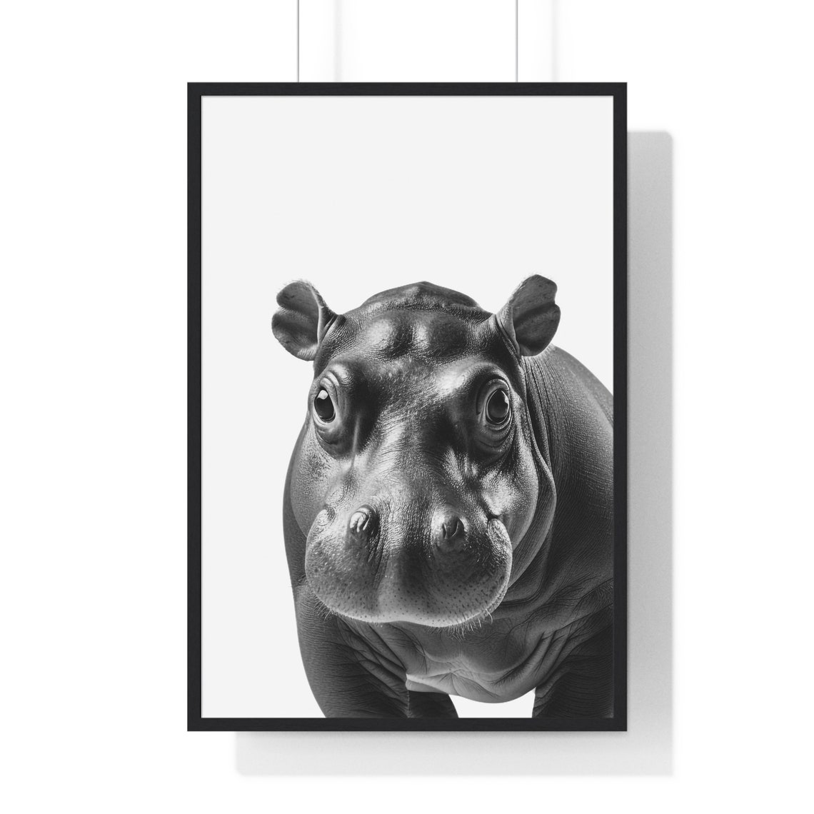 Baby Hippo Close-Up Portrait in Black and White Nursery Poster - Image 2