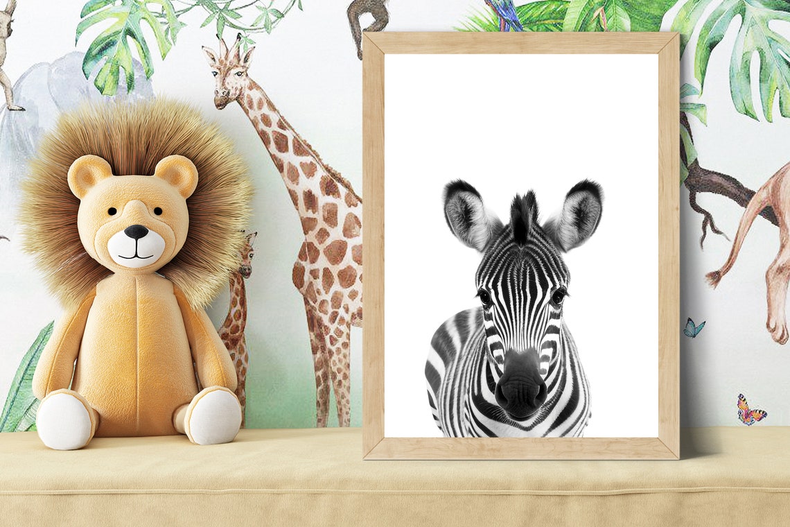 Baby Zebra Foal Portrait in Black and White Nursery Style Poster