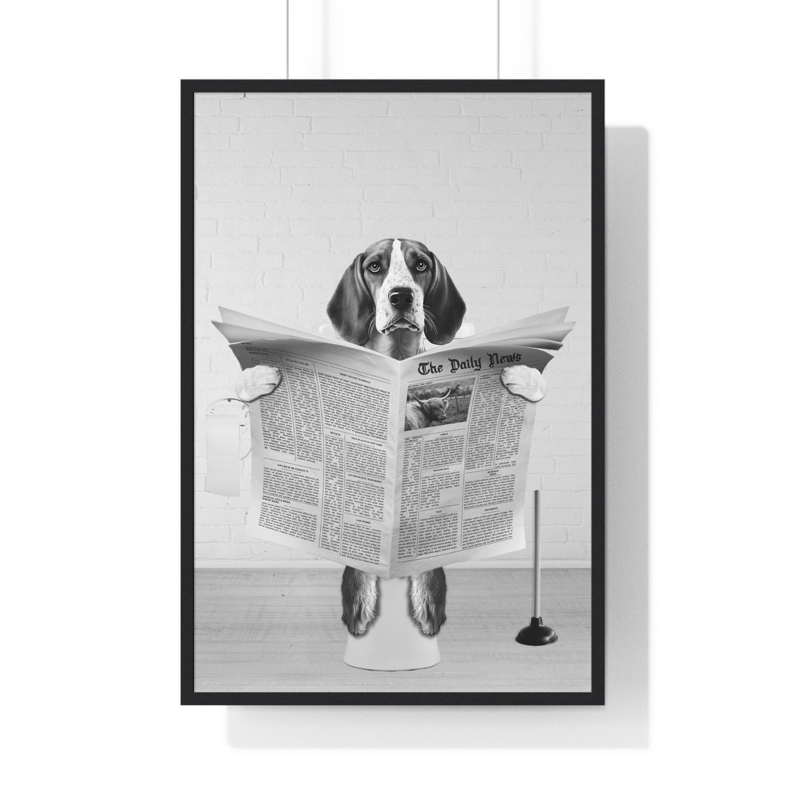 Amusing Fox Hound Reading The Daily News On The Toilet Art Poster