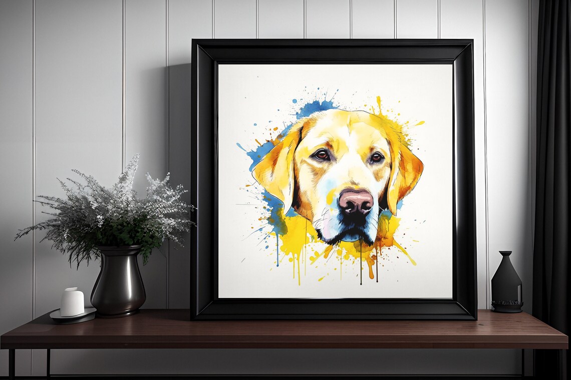 Yellow Labrador Retriever Watercolor Splatter Dog Portrait Poster