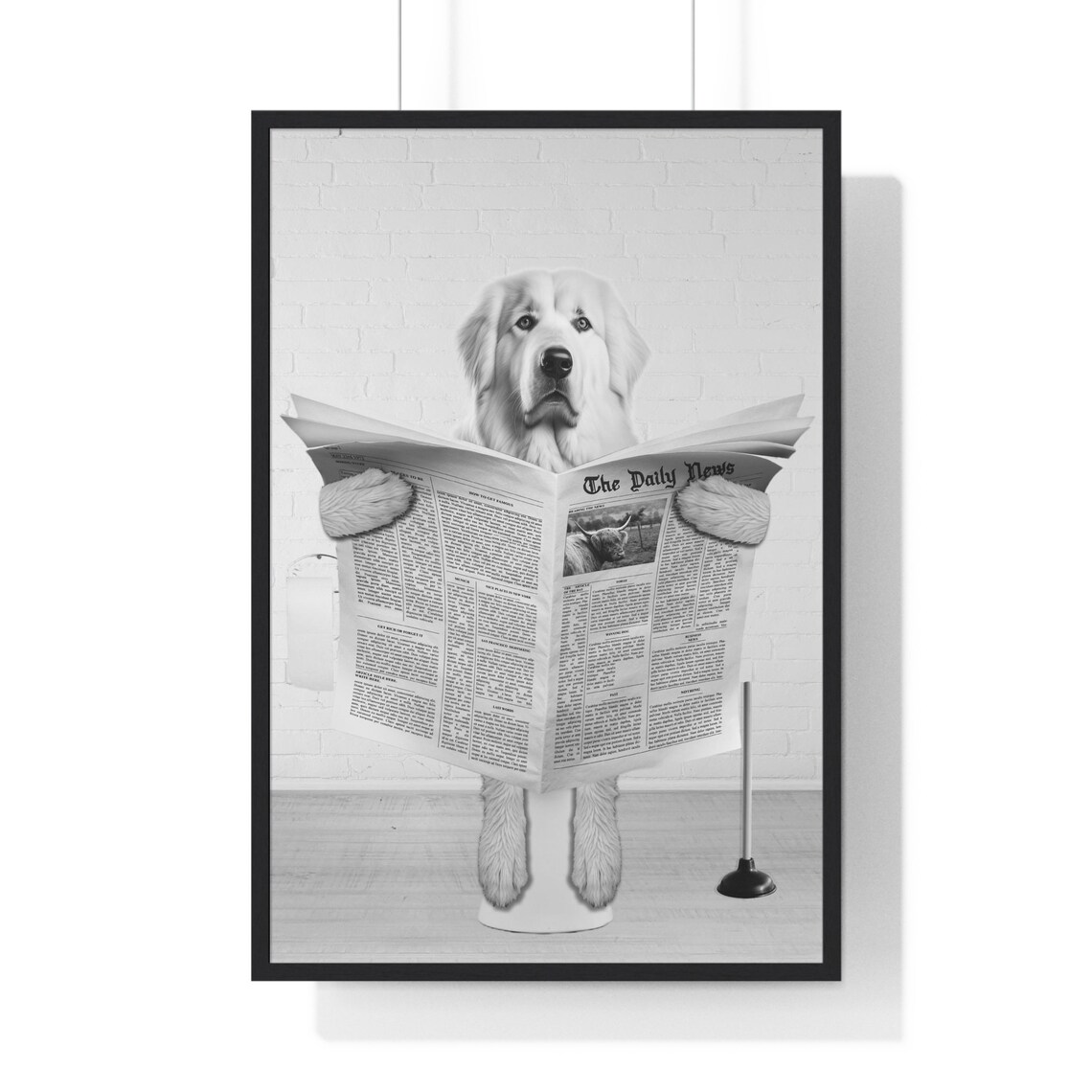 Great Pyrenees Wall Art Funny Bathroom Print Toilet Poster Bathroom Art Great Pyrenees Black And White