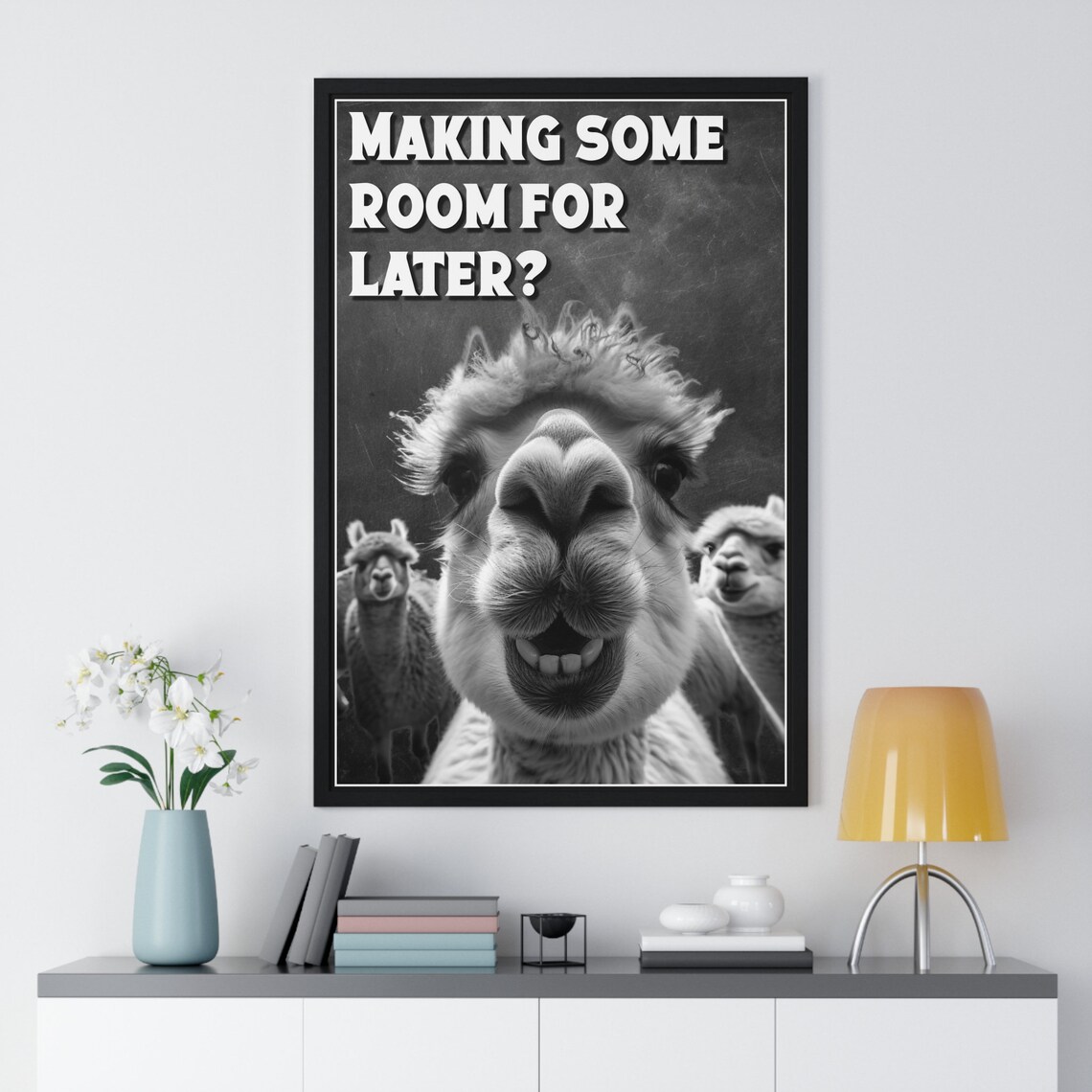 Alpaca Selfie Framed Close-Up Making Room for Later Funny Bathroom Poster - Image 2