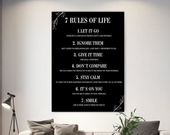 Seven Rules Of Life Black White Quote Typography Inspirational Wall Poster
