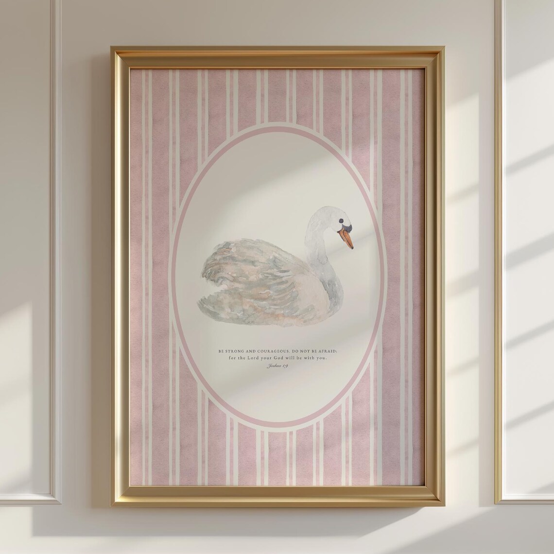 Be Strong and Courageous Swan Joshua 1 9 Pink Nursery Poster