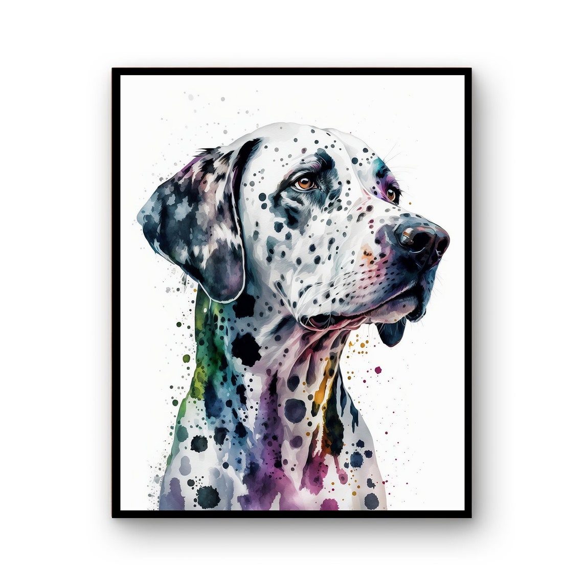 Watercolor Dalmatian Portrait Dog Splash Art Wall Decor Poster