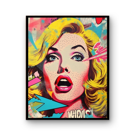 Pop Art Surprised Blonde Woman Portrait Colorful Retro Style Poster