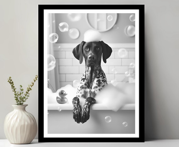 German Shorthaired Pointer Wall Art Funny Bathroom Decor Petshop Dog Gift In Bubble Bath