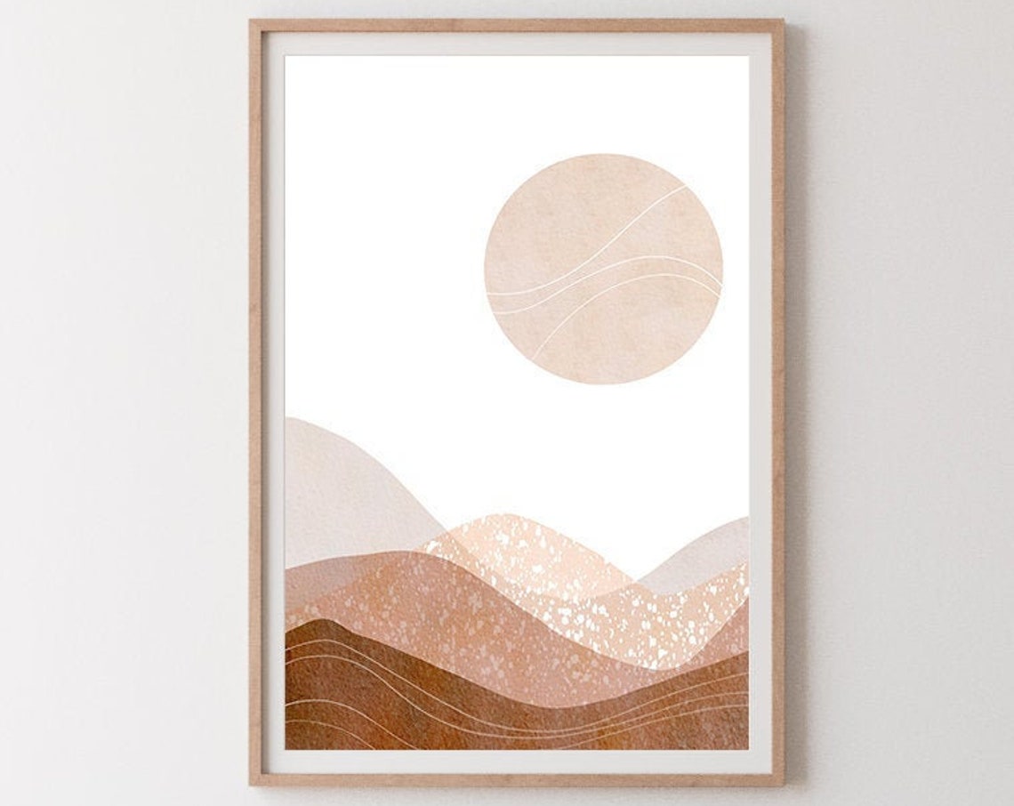 Minimalist Desert Sun Over Layered Hills Boho Landscape Art Poster - Image 3