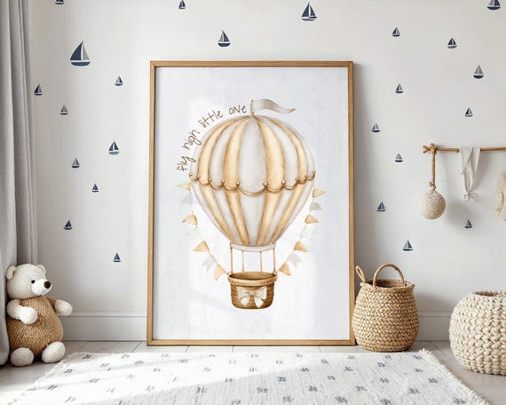 Fly High Little One Hot Air Balloon Nursery Art Print