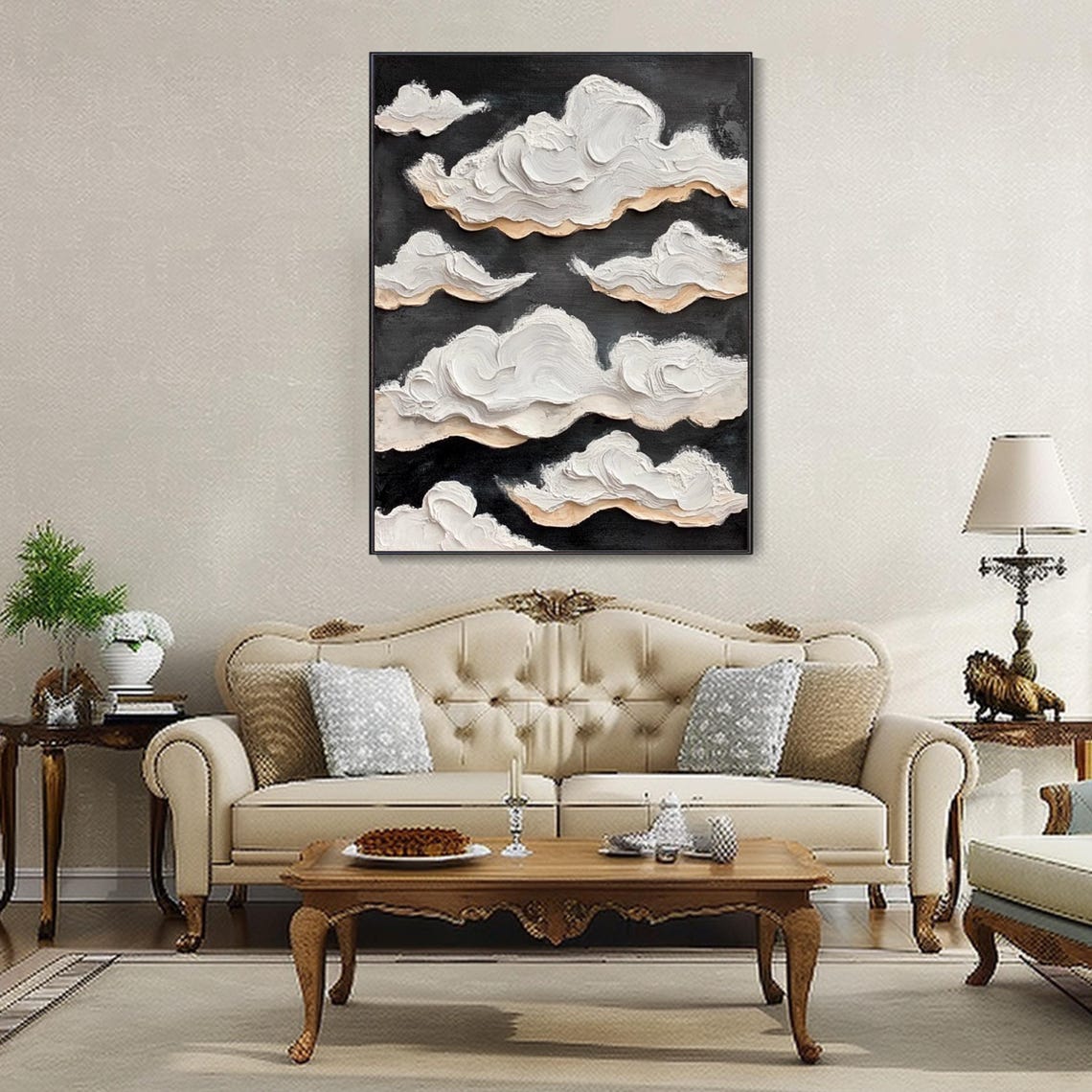 Original Cloud Oil Painting 3d Minimalist Sky Abstract Art Wall Decor Textured White Cloud Modern Home Wall Accent Knife Hand - Image 3