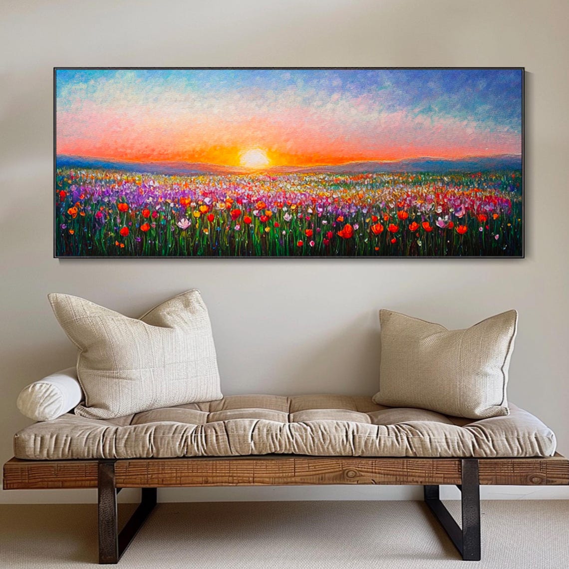 Golden Wildflower Field At Sunset Colorful Meadow Horizon Poster - Image 4