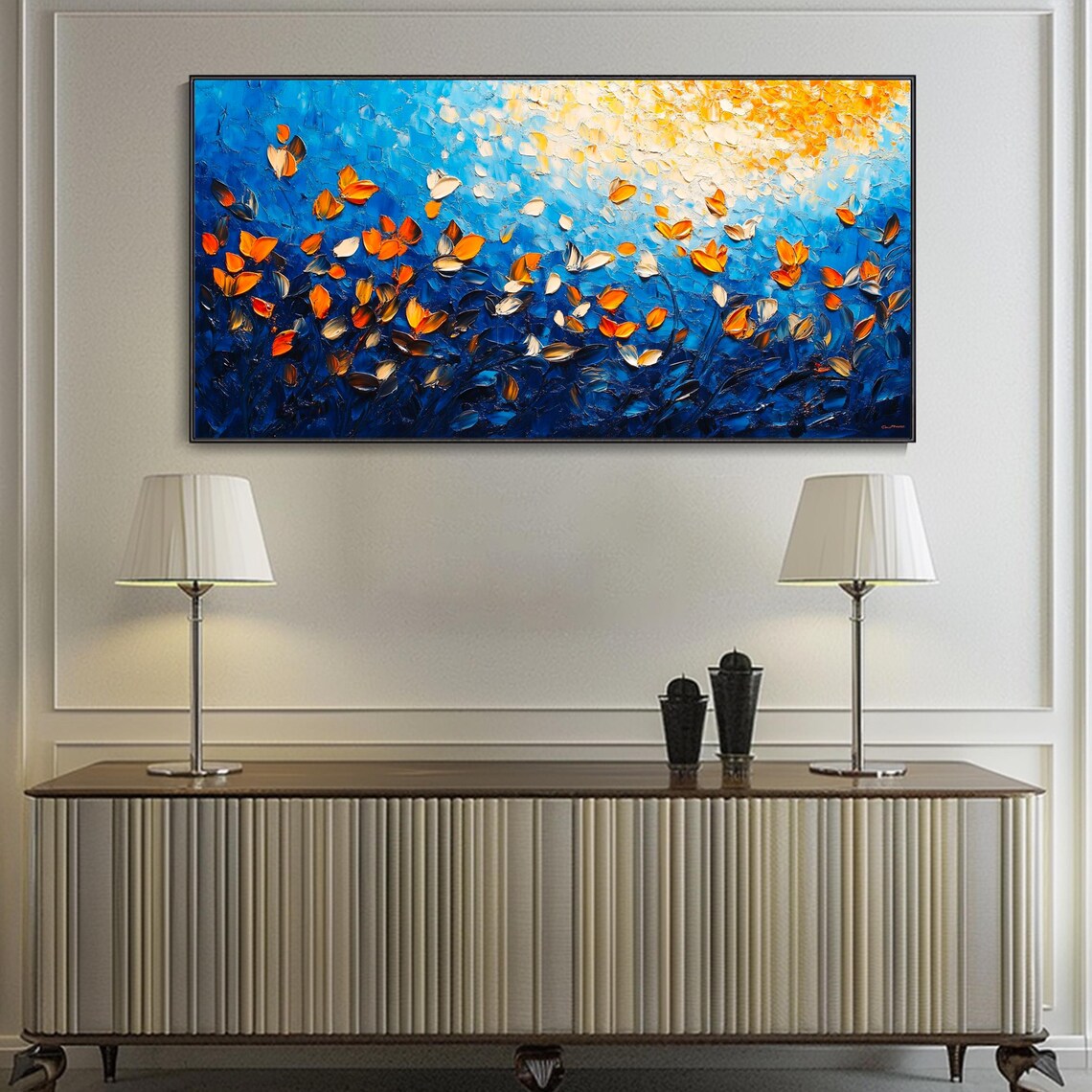 Midnight Blue Garden Falling Petals Abstract Dream Floral Poster - Image 2