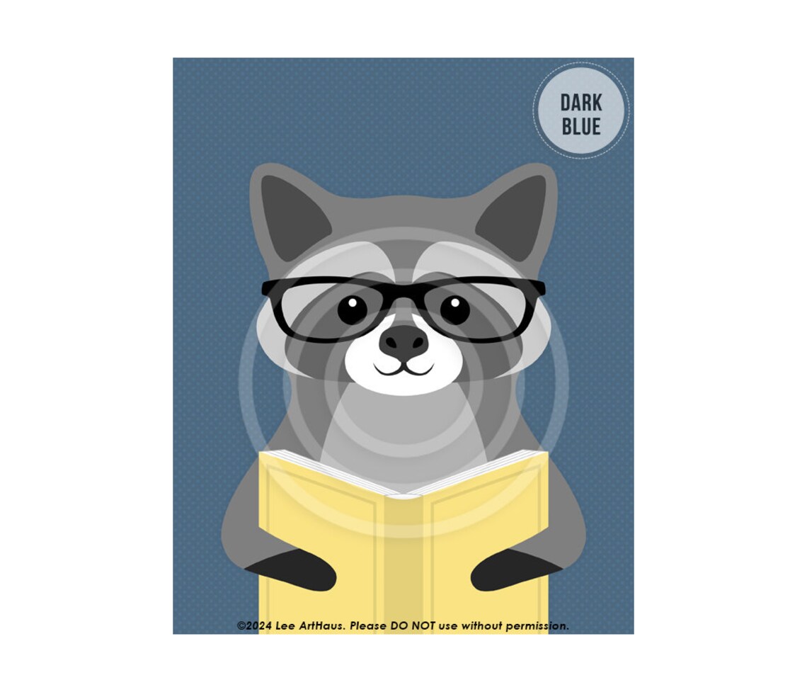 Cute Raccoon Reading Book With Glasses Green Forest Kids Room Decor Poster - Image 8