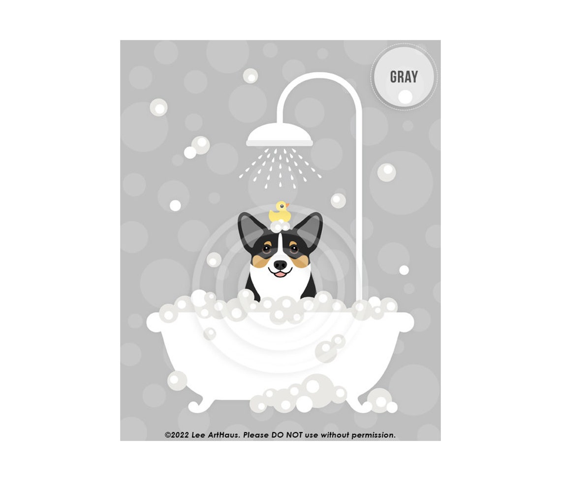 Black and Tan Corgi Taking Bubble Bath With Rubber Duck Poster