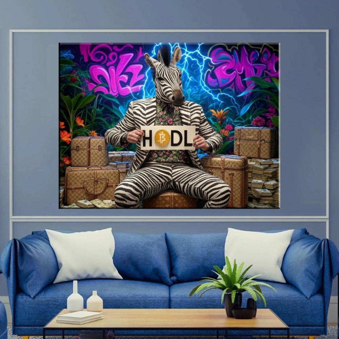 Bitcoin Hodl Pop Art Wilde Zebra In Luxury Suit Graffiti Street Style Bold Crypto Wall Decor For Investors Traders Large Art - Image 2
