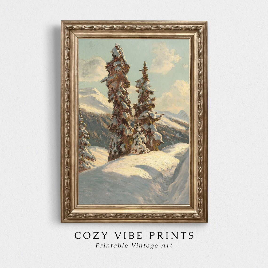 Snow Covered Spruce Trees Winter Mountain Vintage Oil Painting Poster