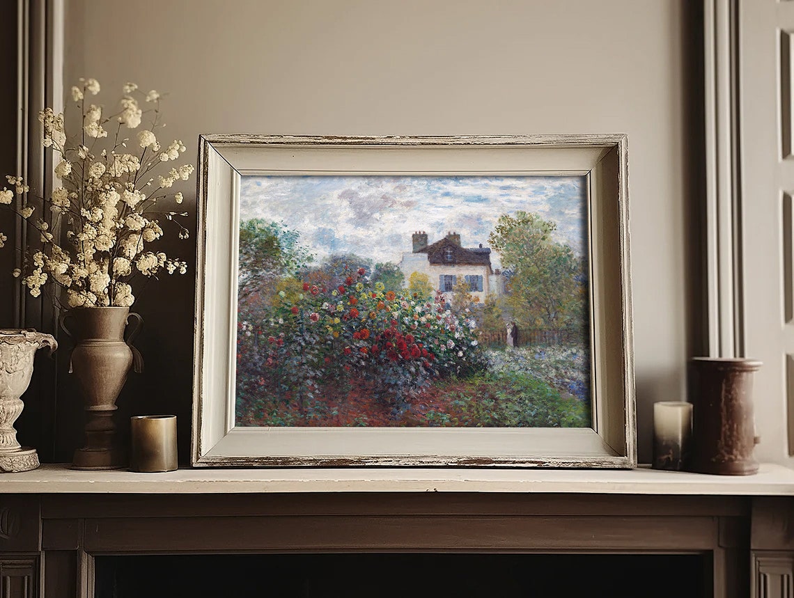 Monet Dahlia Garden Argenteuil Impressionist Floral Painting Poster - Image 4
