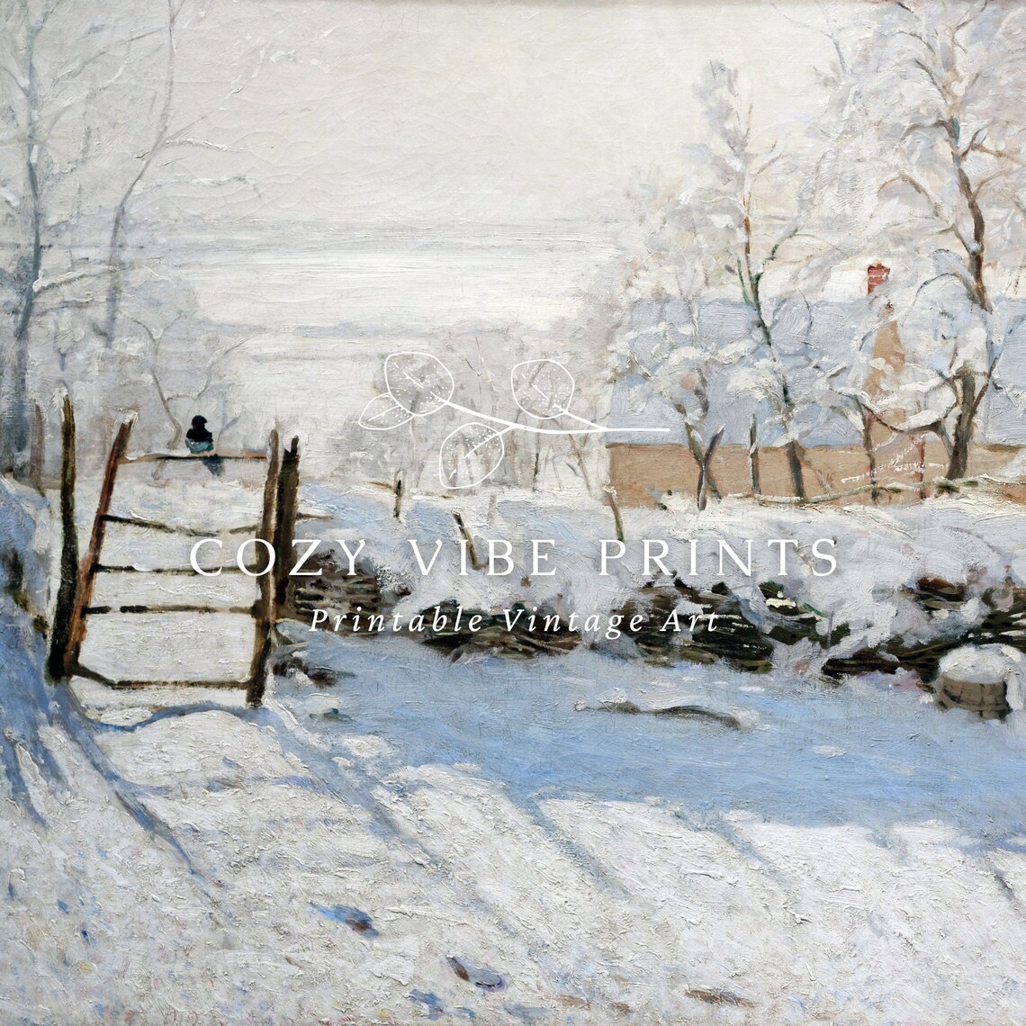 Vintage Wall Art Winter Landscape Painting Snowy Country Village Scene Print Cozy Farmhouse Christmas Decor - Image 2