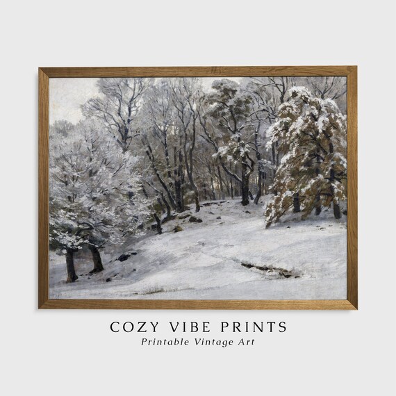 Vintage Snowy Winter Forest Path Snow Covered Trees Landscape Poster