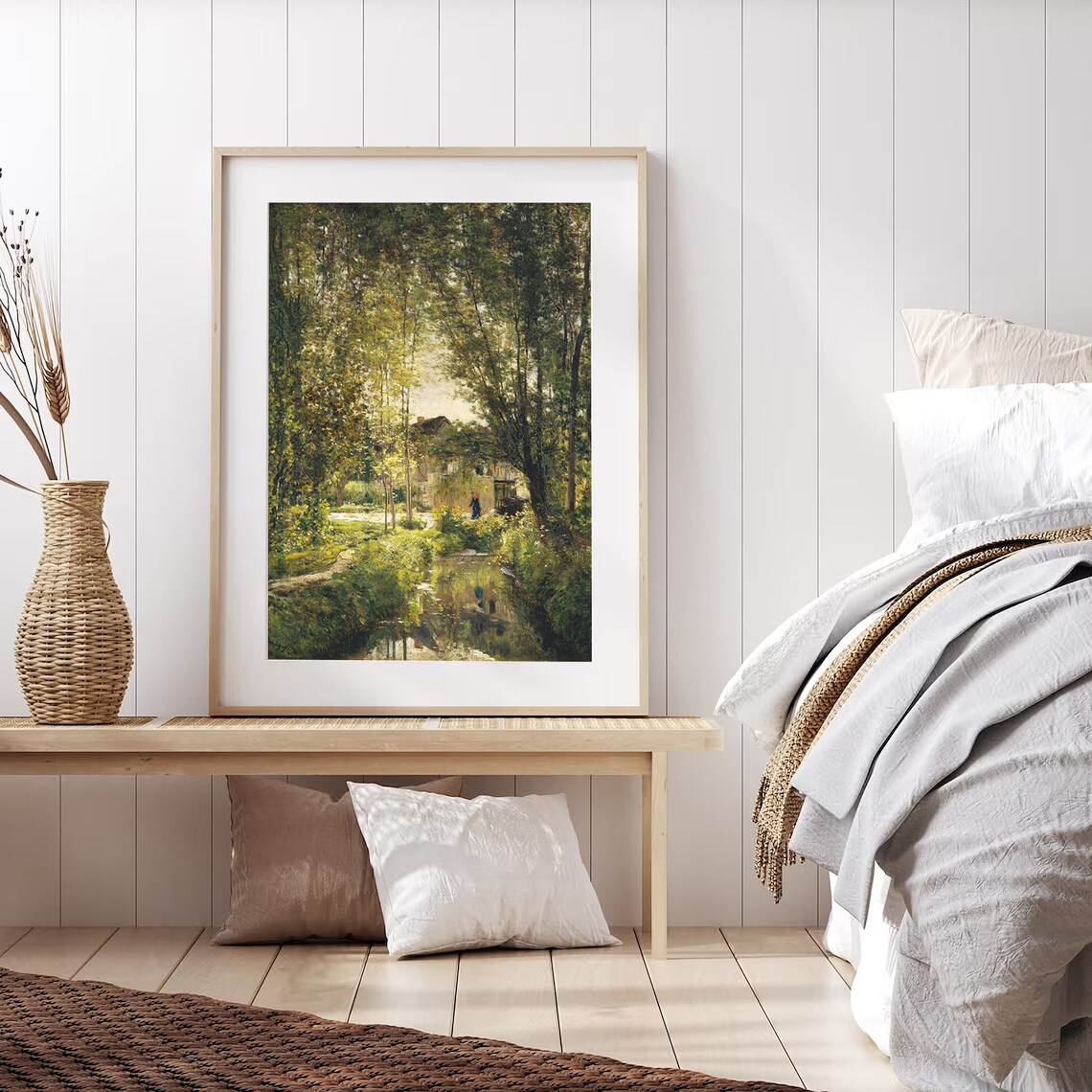 Vintage Summer Stream Through Sunlit Woods Cottage Painting Poster - Image 4