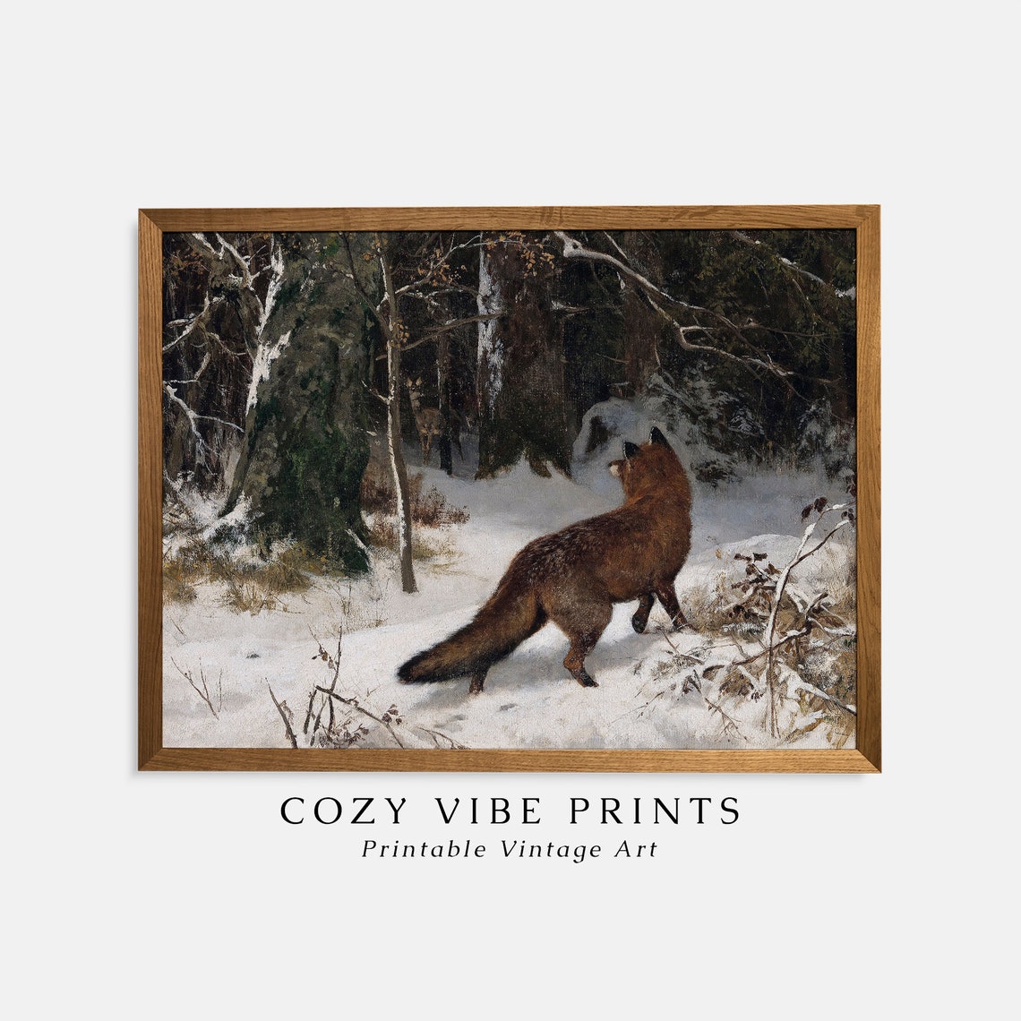 Vintage Red Fox In Snowy Winter Forest Antique Wildlife Art Poster