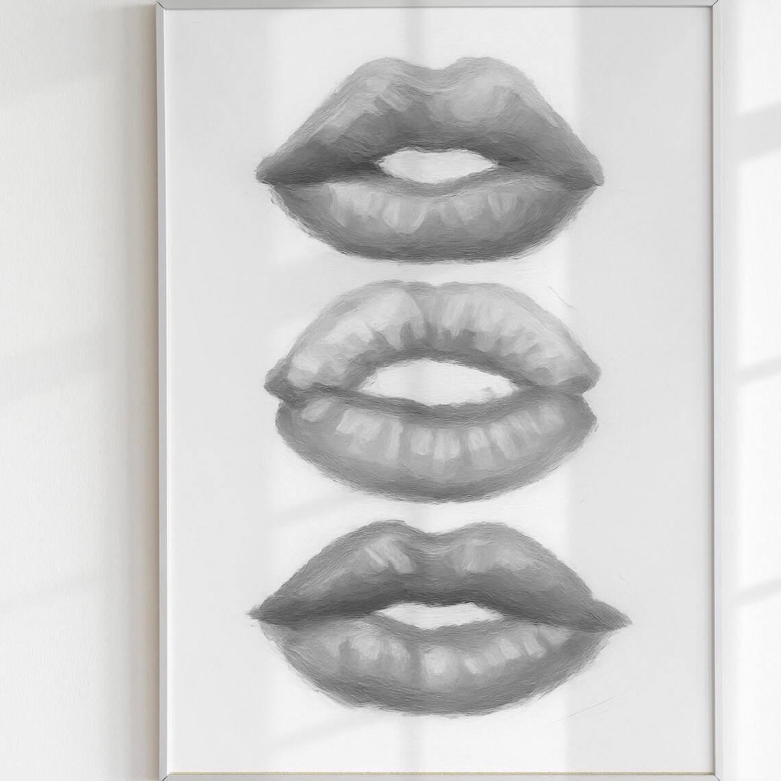 Black And White Lips Sketches Minimalist Art Poster Trio Of Mouths