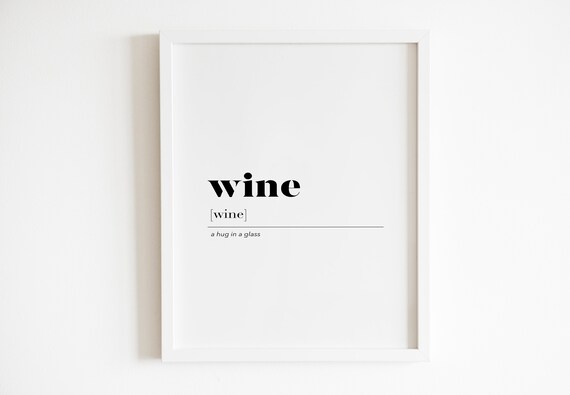 Wine A Hug In A Glass Funny Bar Definition Typography Wall Art