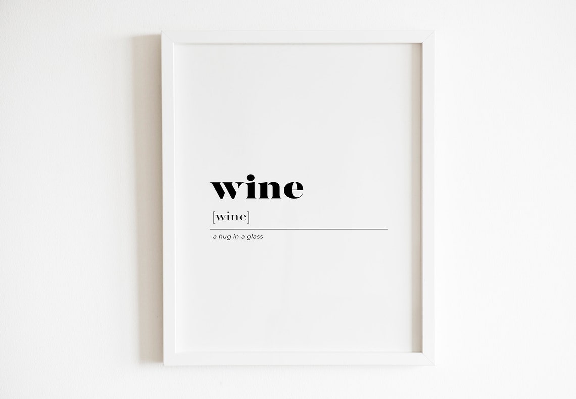 Wine A Hug In A Glass Funny Bar Definition Typography Wall Art