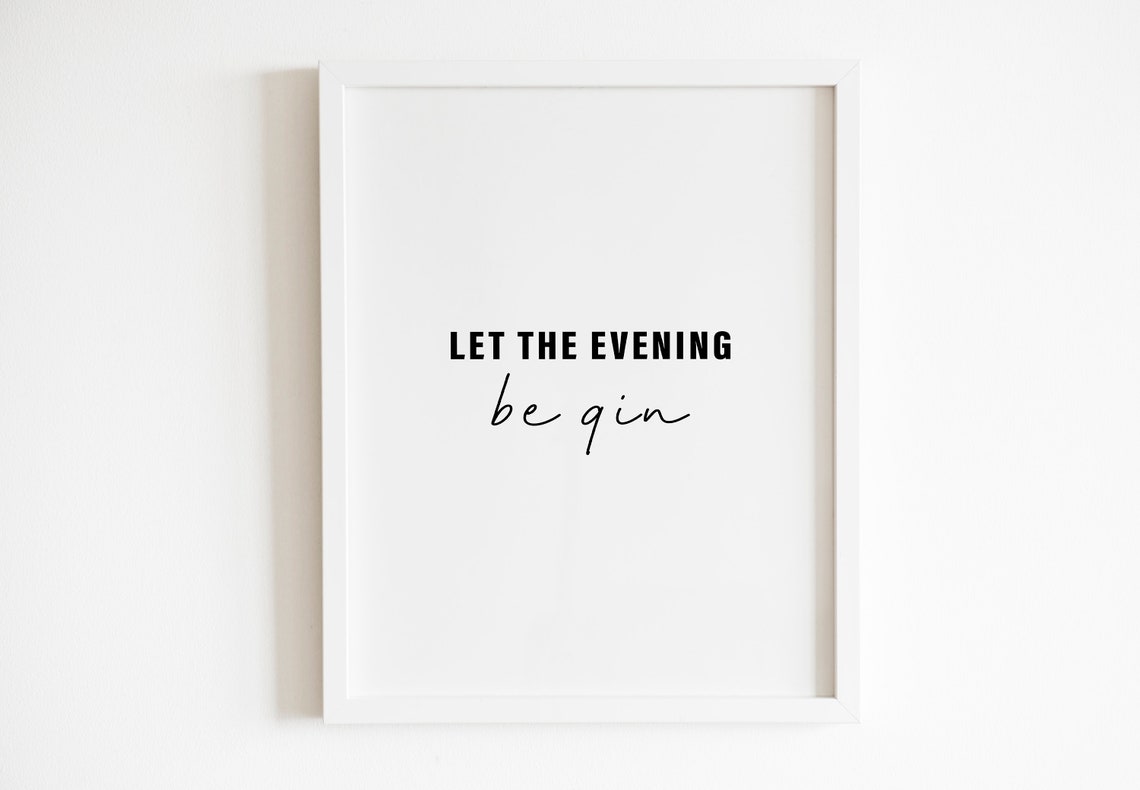 Let The Evening Be Gin Script Bold Bar Cart Funny Quote Poster