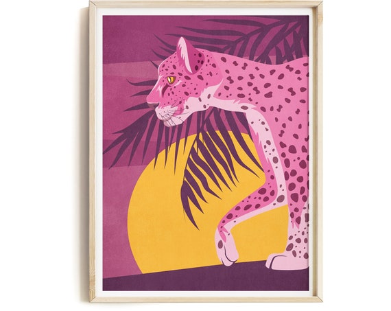 Bold Pink Leopard Sunset Jungle Preppy Trendy Animal Wall Art