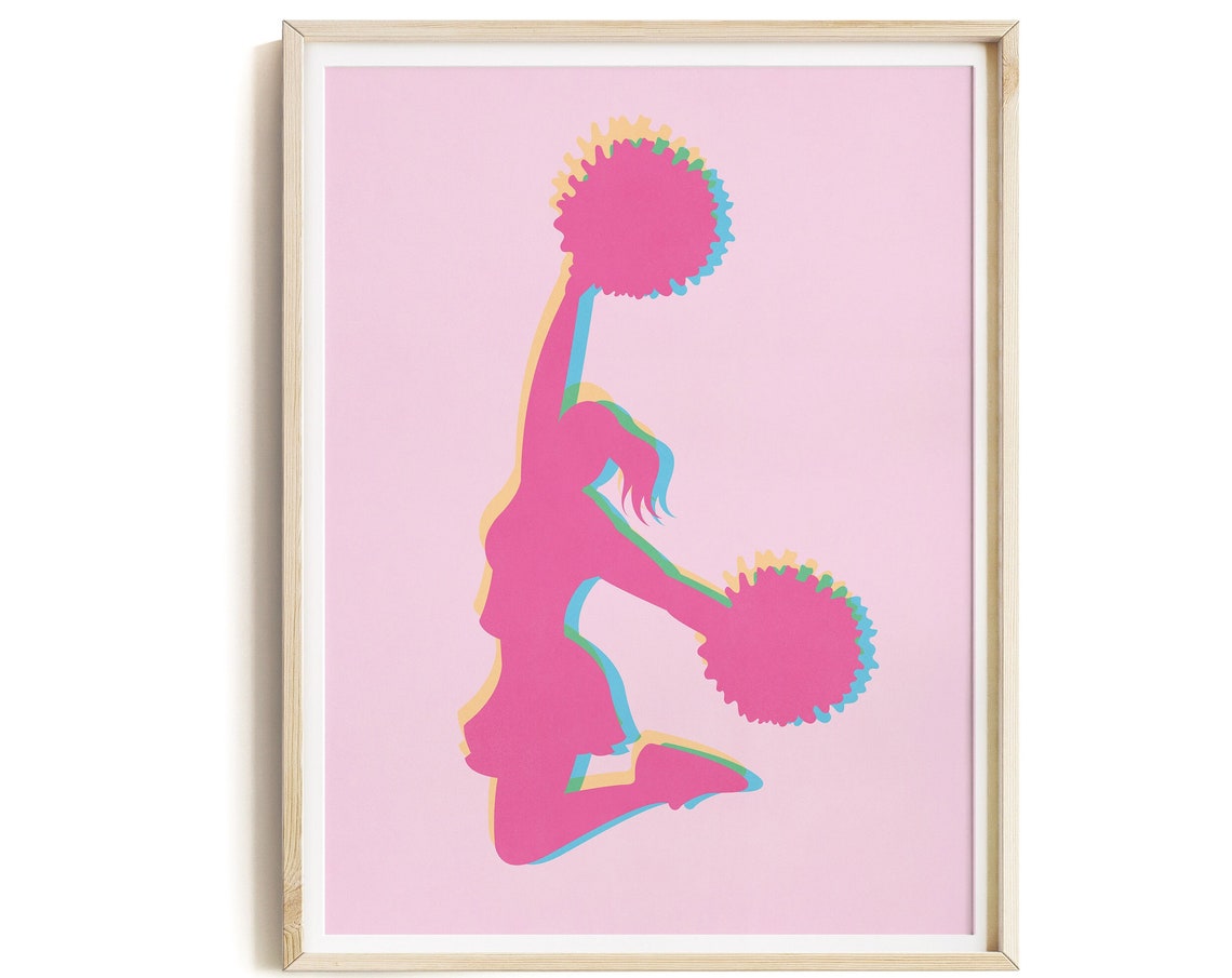 Cheerleader Poster Art Print Inspirational Art Sports Prints Pink And Blue Wall Art Motivational Sports Art College Wall Decor - Image 3