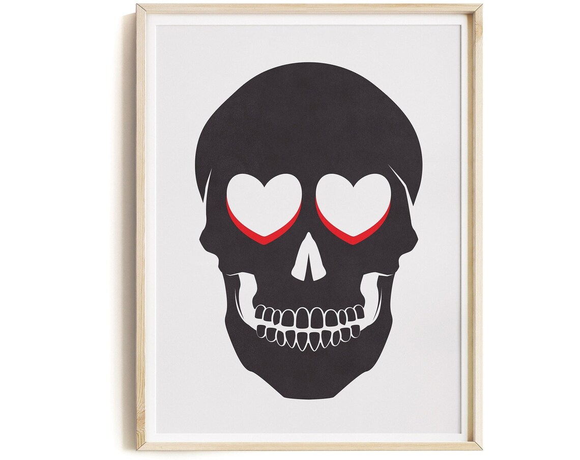 Black Skull Heart Eyes Minimal Goth Love Bold Halloween Poster - Image 3